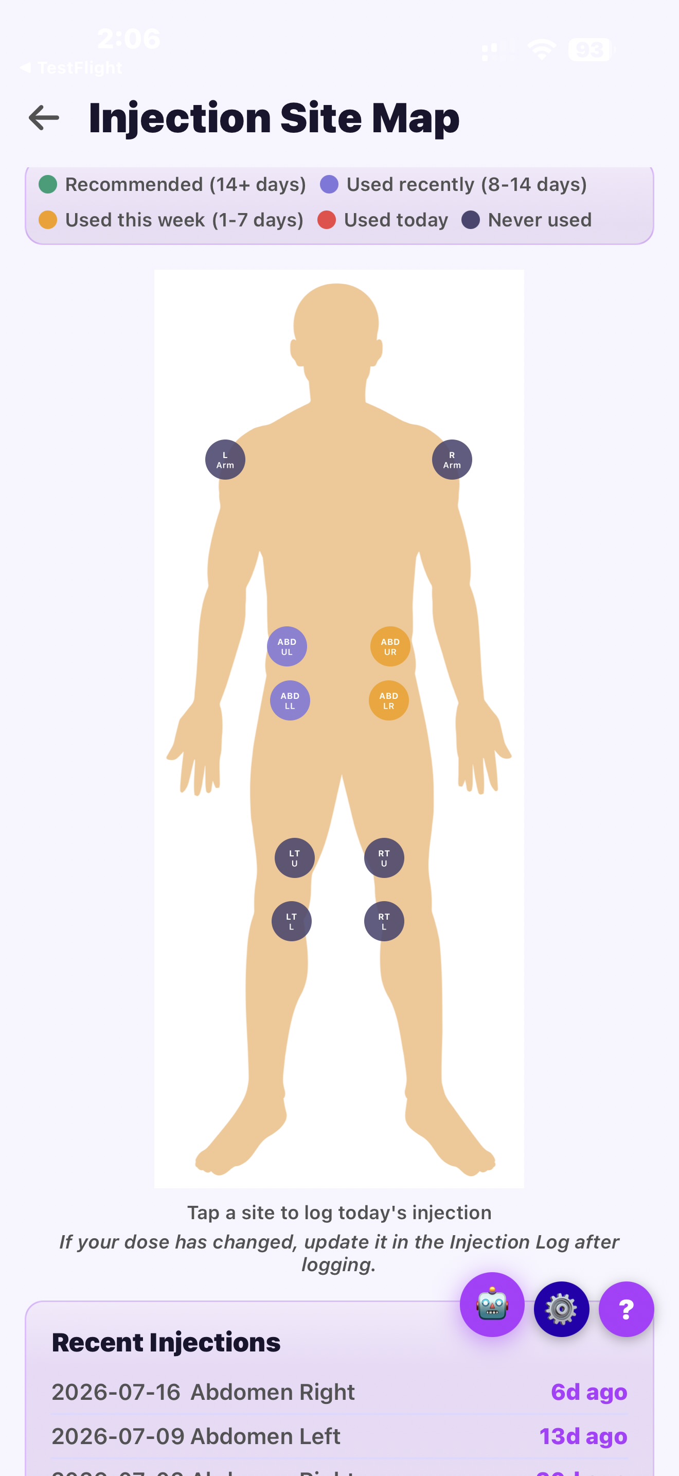 Injection Site Map