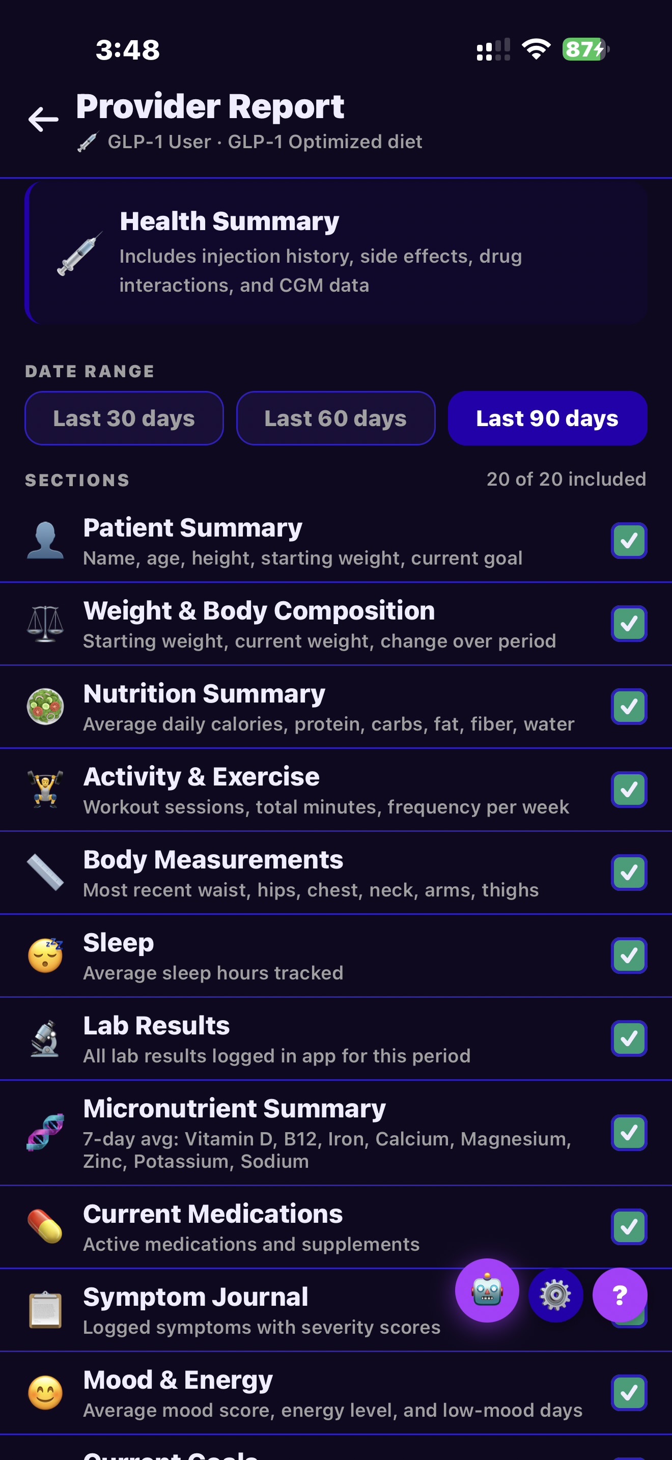 Health Report Export